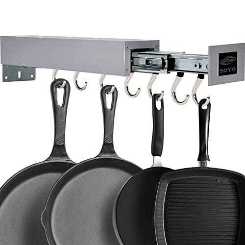 SOYO Adjustable Pot Racks Pan Utility Organizer 7 Hook for Hanging Pots and Pans Pantry Organization and Storage Gray