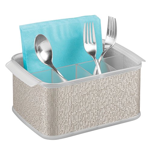 iDesign Twillo Plastic Silverware Caddy Organizer Flatware Caddy for Kitchen Countertop Storage Dining Table Outdoor Patio Picnic Tables Metallico and Clear 10 x 65 x 45