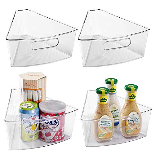 Oubonun Lazy Susan Organizers Set of 4 102x 94x 4 Plastic Transparent Kitchen Cabinet Storage Bins with Handle 4 Deep Container 18 Wedge  Food Safe BPA Free