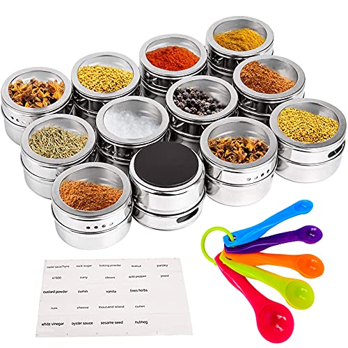 Magnetic Spice Jars 12 Pack Spice Containers for Refrigerator Magnetic Spice Tins with Clear Lids SiftPour Kitchen Organizer Space Saving