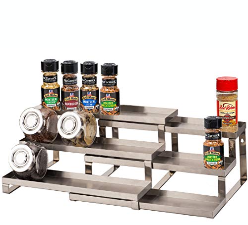 ALhom Spice Rack Organizer for Cabinet  Wall Mount  Countertop  Pantry  3 Tier Expandable Spice Shelf  Stainless Steel