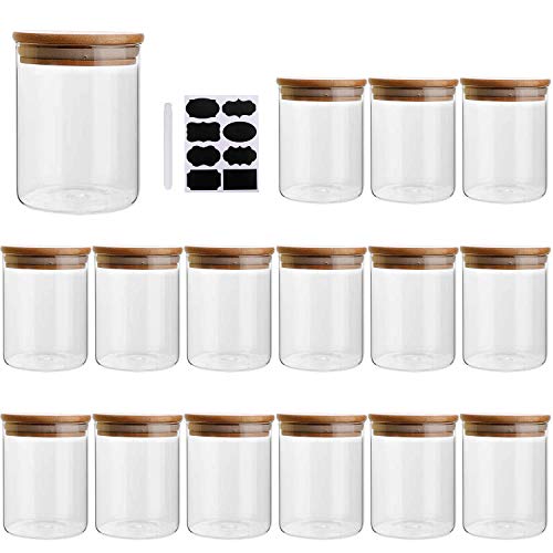 6oz200ml Clear Glass Food Storage Containers Set Airtight Food Jars with Bamboo Wooden Lids Kitchen Canisters For Sugar Candy Cookie Rice and Spice Jars  Set of 16
