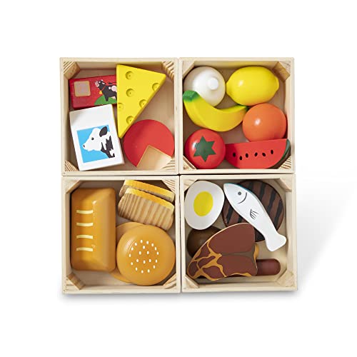 Melissa  Doug Food Groups  21 Wooden Pieces and 4 Crates