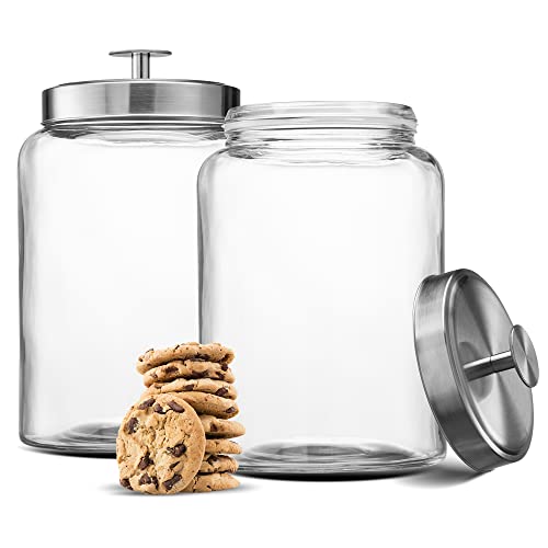Kook Glass Kitchen Canister Set Cookie Jar Food Storage Containers Bathroom Jars Stainless Steel Airtight Lids 1 Gallon Set of 2