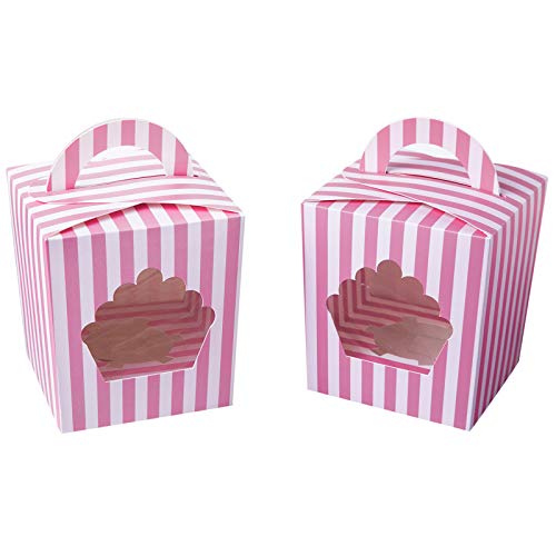 Large Single Cupcake Boxes ContainersPink Individual Cardboard Cupcake Box Carrier with InsertHandles and PVC Window For Birthday and Party Favors Pack of 15