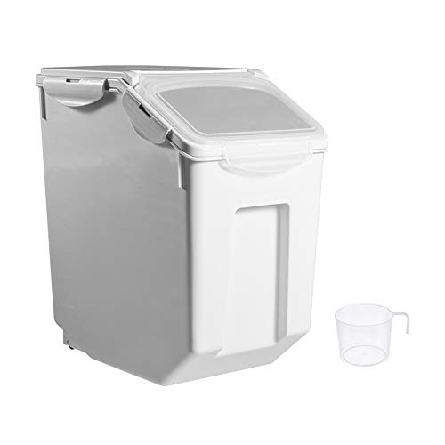30Lbs Airtight Rice Storage Container Sealed Food Cereal Grain Bins with Scale Measuring Cup Pet Food Bucket Tank