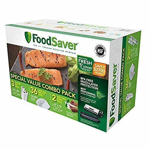 FoodSaver B005SIQKR6 Special Value Vacuum Seal Combo Pack 18 411 Rolls 36 PreCut Bags 1Pack Clear