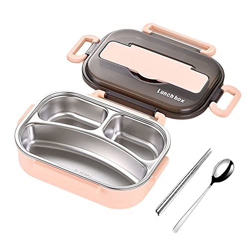 Bento Boxes for Student Thermal Insulation Bento lunch box Tableware SetLunch Containers for Kids Lunch Box Stainless Steel Food Containers Leak Proof Microwave Safe (1L 3 Cells Pink)