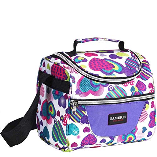 Kids Lunch Bag insulated Lunch Box Lunch Organizer Cooler Bento Bags for School WorkGirls Boys Children Student Women with Adjustable Strap and Zip Closure Travel Lunch Tote Front Pocket (purple)