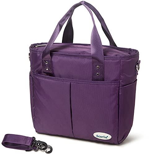 Insulated Lunch Bags for Women Work Scorlia Extra Large Lunch Tote Bag With Removable Shoulder Strap Durable Reusable Cooler lunch Box with Side Pockets Tall Drinks Holder for WomenMen Purple