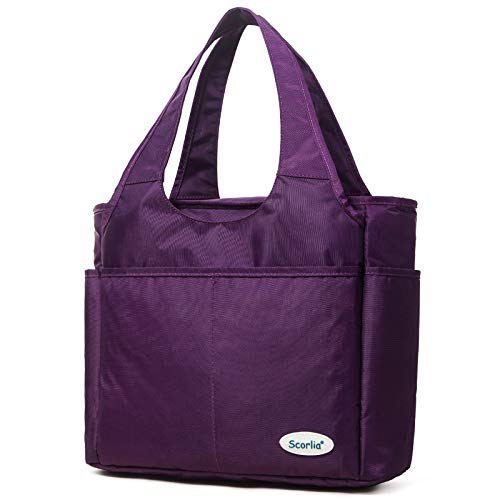 Insulated Lunch Shoulder bag Scorlia Extra Large Lunch Tote Handbag Durable Reusable Cooler Ladies lunch Box Bag with Side pockets Tall Drinks Holder for Women Men Work Purple
