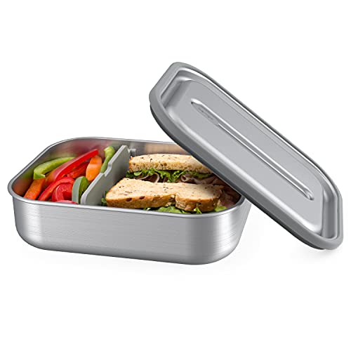 Bentgo Stainless  LeakProof BentoStyle Lunch Box with Removable Divider  Airtight Lid Sustainable 5 Cup Capacity Odor  Stain Resistant for OntheGo Eating for Adults  Teens (Stainless Steel)