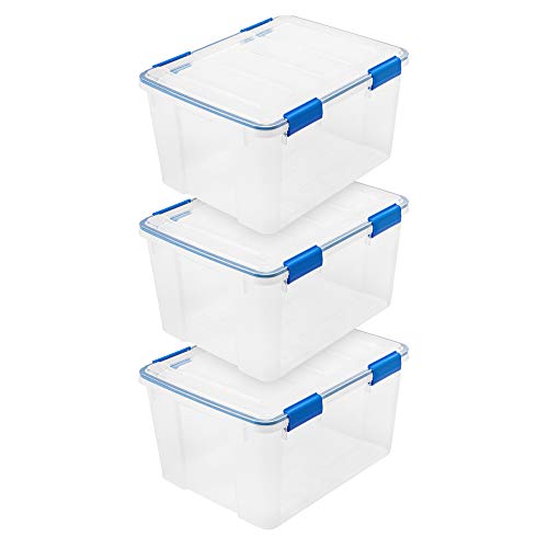 IRIS USA 30 Quart Weathertight Plastic Storage Bin Tote Organizing Container with Durable Lid and Seal and Secure Latching Buckles