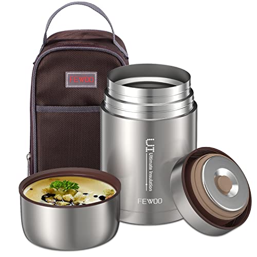 Food Jar  27oz Vacuum Insulated Stainless Steel Lunch Thermos Leak Proof Soup Containers with bag for Hot or Cold Food (Grey)