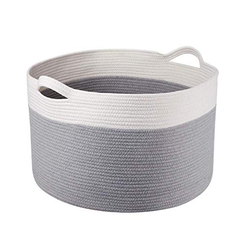 Zilink XXXLarge Cotton Rope Baskets for Storage 217 x 217 x 138 Blanket Basket for Living Room Decorative Large Woven Basket with Carry Handles Grey White