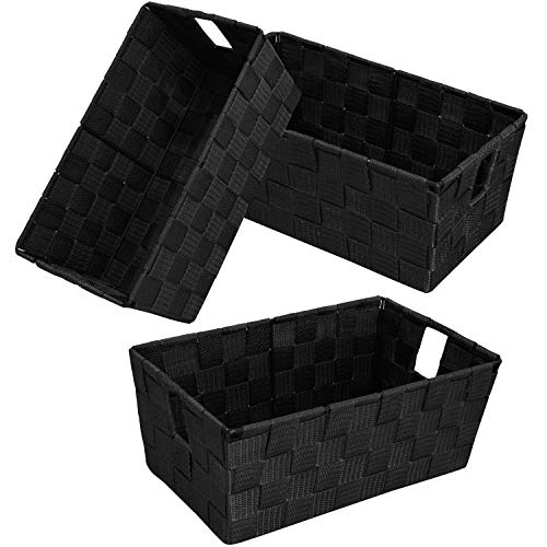 homyfort Woven Shelf Storage Tote Basket Bins Container Storage Boxes Cube Organizer with Builtin Handles for Bedroom Office Closet Clothes Kids Room Nursery 3pk(Black)