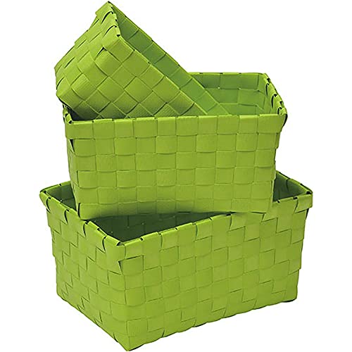 Checkered Woven Strap Storage Baskets Totes Set of 3 Lime Green