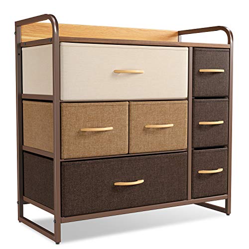 CubiCubi Dresser Organizer with 7 Drawer Furniture Storage Tower Unit for Bedroom Hallway Entryway Closets Dresser Clothes Storage with Sturdy Steel Frame Wood Top Chocolate