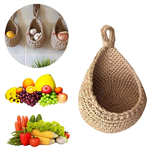 Hanging Wall Vegetable Fruit Baskets Handwoven Hanging Basket Eco Teardrop Hanging Basket Bohemian Handwoven Wall Mount Fruit Or Veggie Basket for Kitchen (XS(55x85x39))