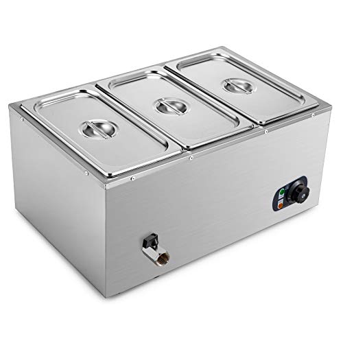 VEVOR 110V 3Pan Commercial Food Warmer 1200W Electric Steam Table 15cm6inch Deep Professional Stainless Steel Buffet Bain Marie 21 Quart for Catering and Restaurants