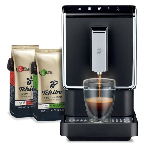 Tchibo Fully Automatic Coffee Machine with Two Complimentary Whole Bean Coffee 12 Ounce Bags  Revolutionary SingleServe BeanToBrew Coffee Maker  No Pods No Waste