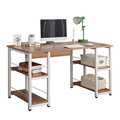 Soges Home Office Desk 55 inches Computer DeskStorage Desk Morden Style with Open Shelves Worksation Oak DZ012140OK