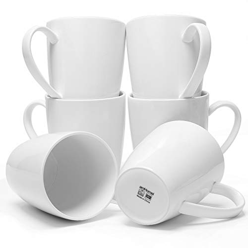 amHomel Coffee Mugs Set of 6 Porcelain Mugs  16 Ounce for Coffee Tea Cocoa Large Handle Design Microwave and Dishwasher Safe White