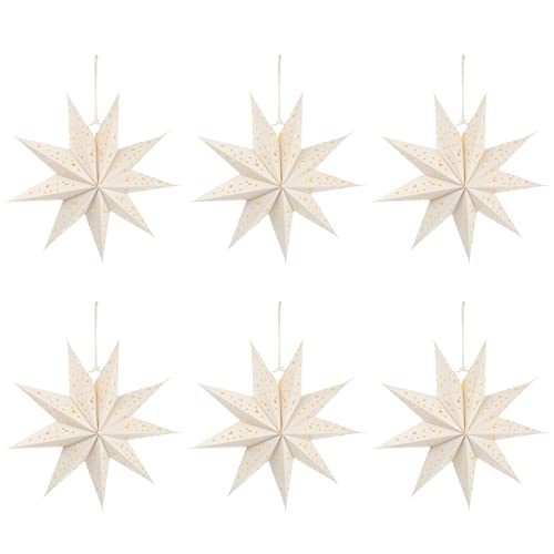 OSALADI 6Pcs Paper Star Lantern Lampshade 9 Pointed Star Paper Lanterns Hanging Decorations for Christmas New Year Party Wedding Party Holiday Birthday White