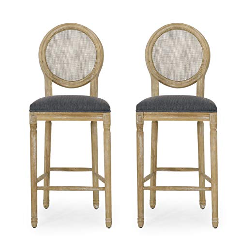 Christopher Knight Home Kenny French Country Wooden Barstools with Upholstered Seating (Set of 2) Charcoal and Natural