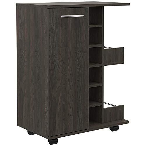 Tuhome Furniture Bar Cart Cabinet with 6Cubbies and 2Shelves in Espresso
