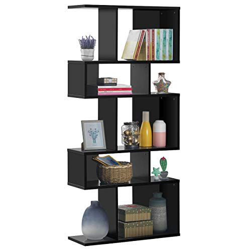 Giantex Freestanding Ladder Bookcase 5 Cubes Corner Storage Bookshelf 5-Layer Shelves Closet Organizer Rack Display Cabinet Black
