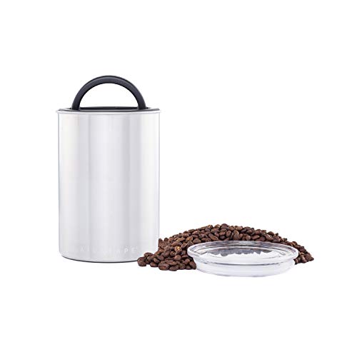 Planetary Design Airscape Coffee and Food Storage Canister - Patented Airtight Lid Preserve Food Freshness with Two Way CO2 Valve Stainless Steel Food Container Brushed Steel Medium 7-Inch Can