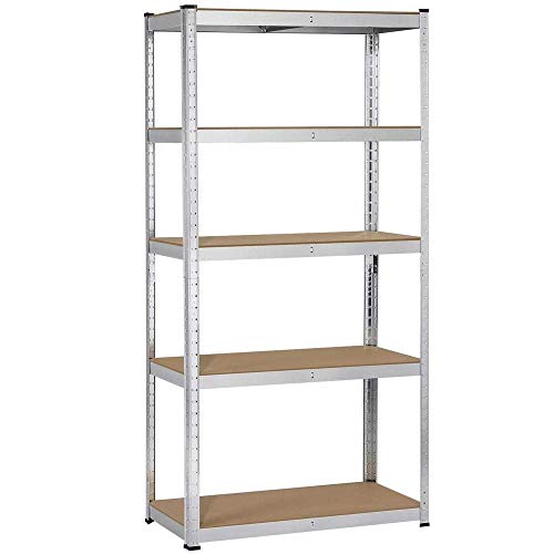 Yaheetech Heavy Duty Steel Garage Shelving Utility Storage Rack Adjustable Boltless 5-Shelf Shelving Unit Space Saver Display Stand 71 inches Height Renewed