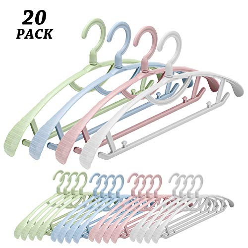 Senfhome Plastic Clothes Hanger Extra Thick Plastic Wide Shoulder Adult 360 Degrees Rotate Slip Resistant Standard Clothing Hanger Ideal for Everyday Use20 Pack 4 Color